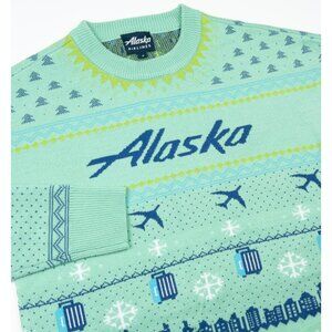 Alaska Airlines Christmas Sweater Adult Medium Blue Green Fair Isle Pilot Ugly